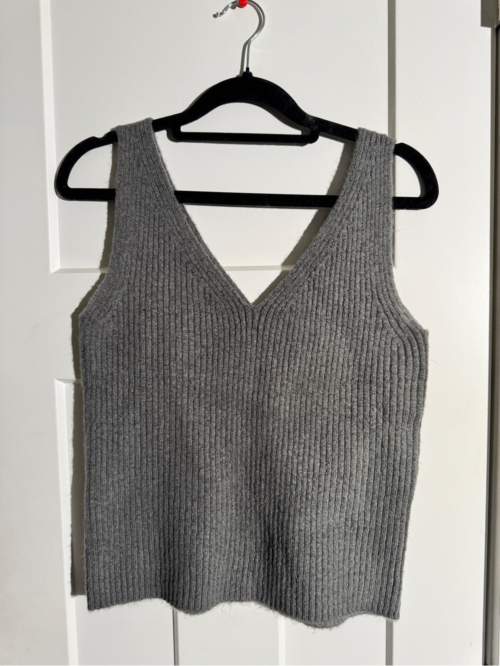 Gray Ribbed V-Neck Sweater Cropped Tank